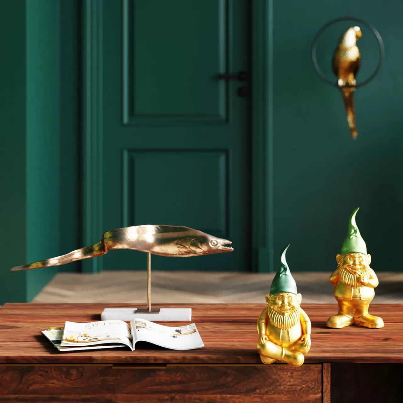 Figurine Décorative Zwerg Sitting Dore Vert 19Cm*KARE Design Best