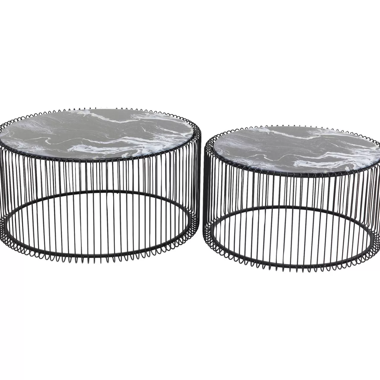 Table Basse Wire Noir/Verre Décor Marbre (2/Set)*KARE Design Store