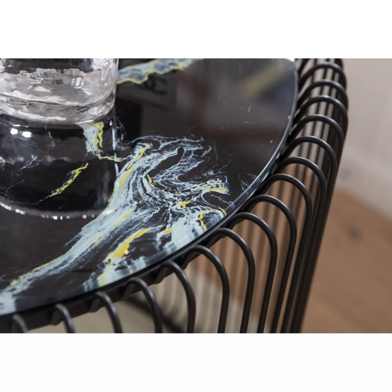 Table Basse Wire Noir/Verre Décor Marbre (2/Set)*KARE Design Store