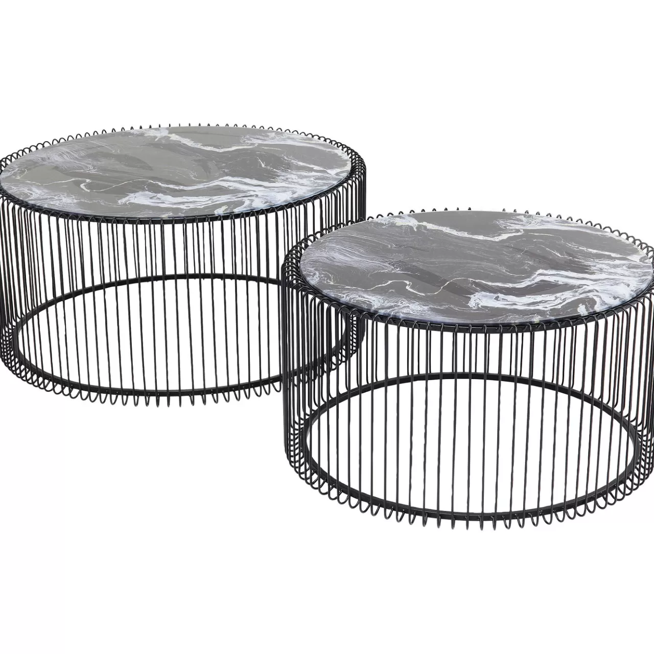 Table Basse Wire Noir/Verre Décor Marbre (2/Set)*KARE Design Store