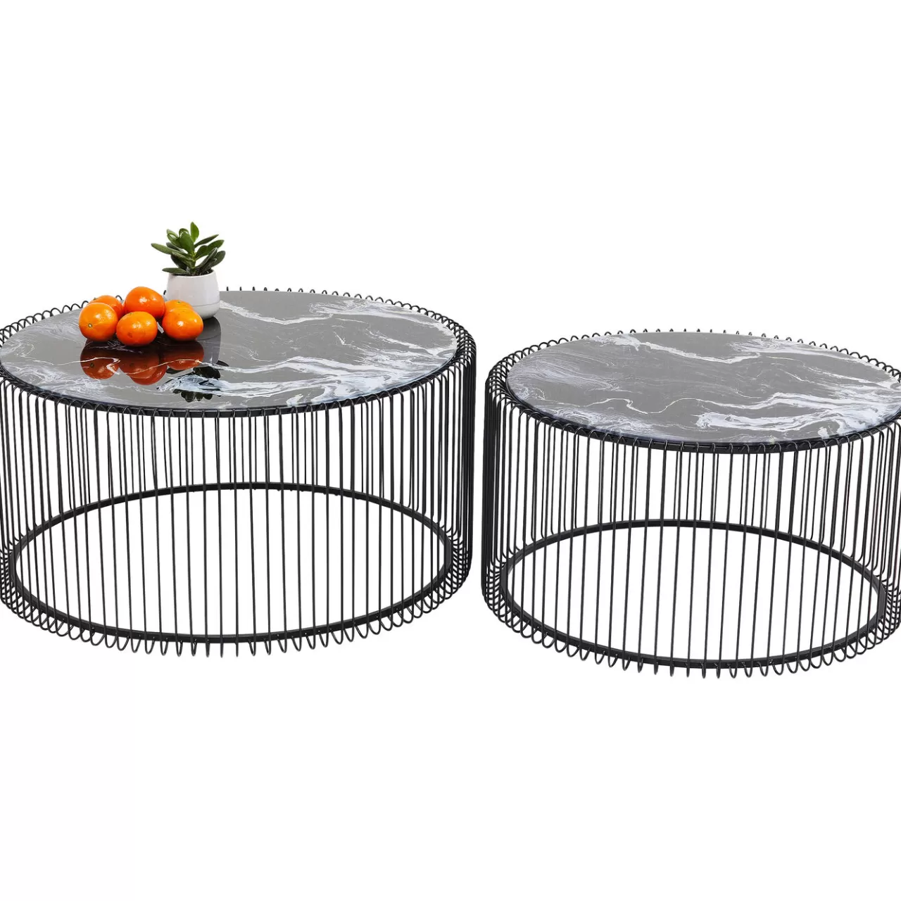 Table Basse Wire Noir/Verre Décor Marbre (2/Set)*KARE Design Store