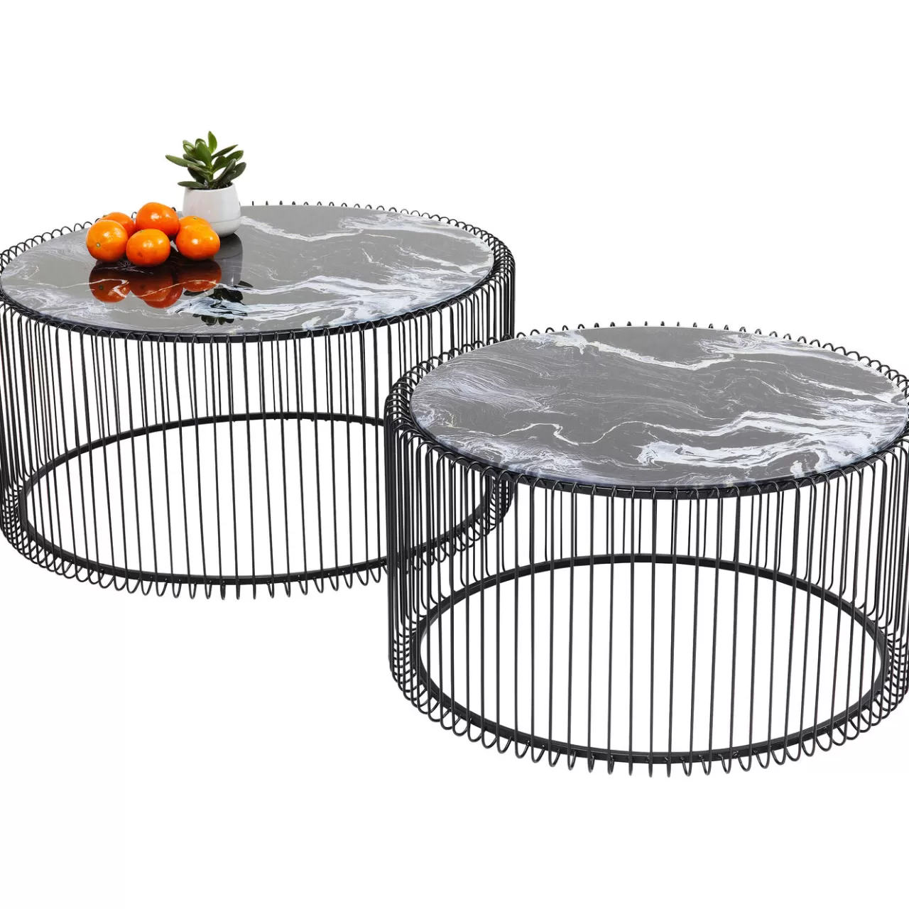Table Basse Wire Noir/Verre Décor Marbre (2/Set)*KARE Design Store