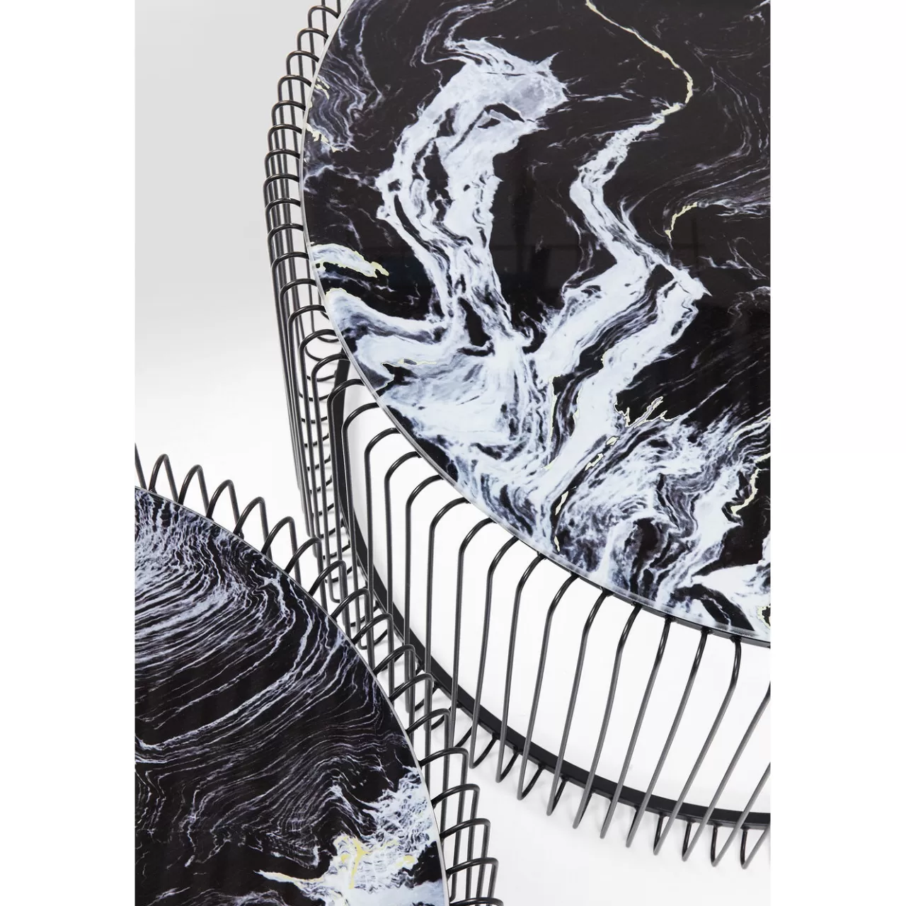 Table Basse Wire Noir/Verre Décor Marbre (2/Set)*KARE Design Store
