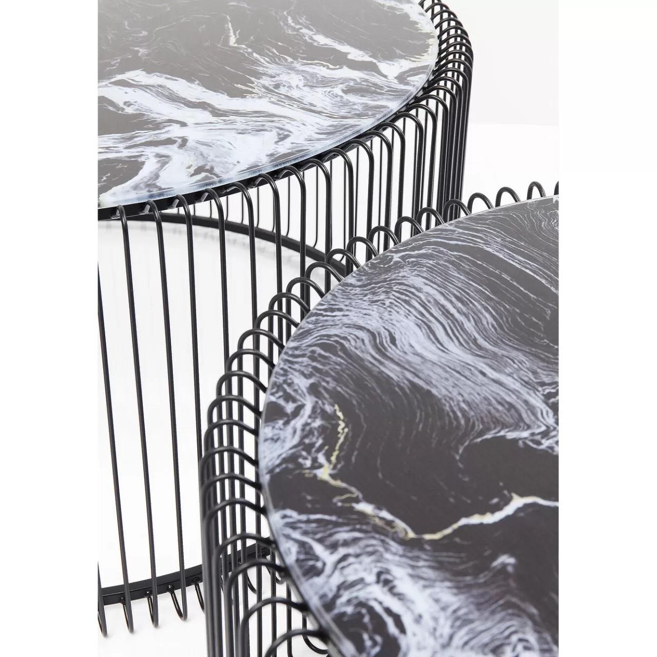 Table Basse Wire Noir/Verre Décor Marbre (2/Set)*KARE Design Store